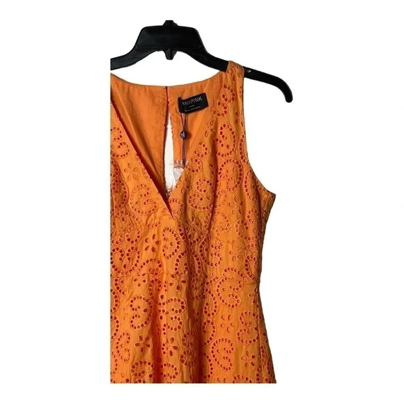 1407. MINKPINK HUXTON MINI COTTON DRESS ORANGE IN COLOR SIZE MEDIUM EYELET LACE - Picture 3 of 11